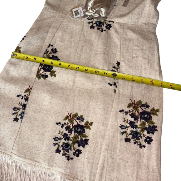 Eddy Knee Length Dress Beaded Fringe Ribbon Back Tie Up Linen Cotton Natural XS - Picture 8 of 12